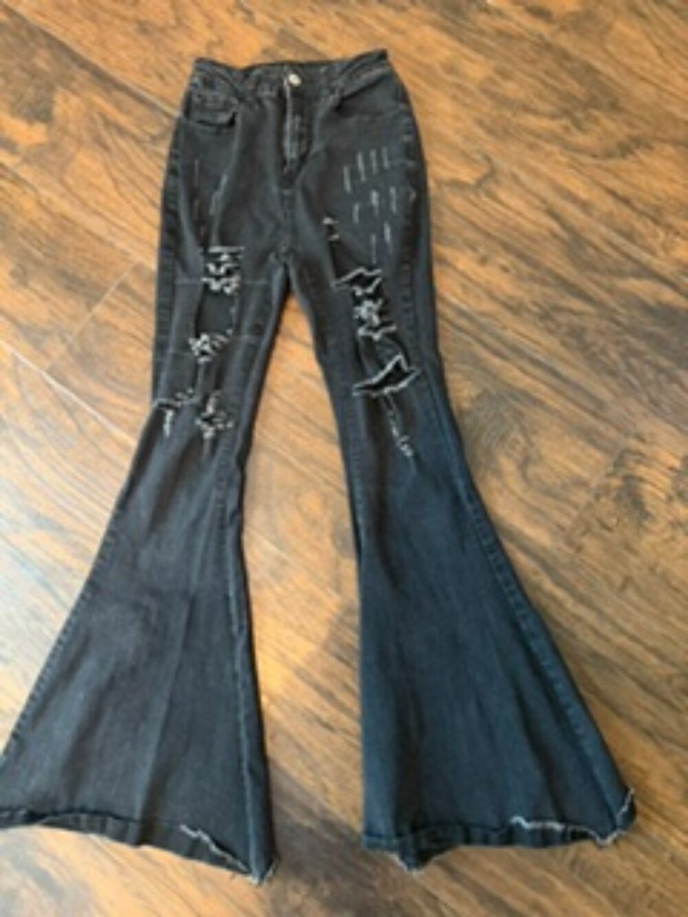 Distressed Bell Bottom Denim Jeans